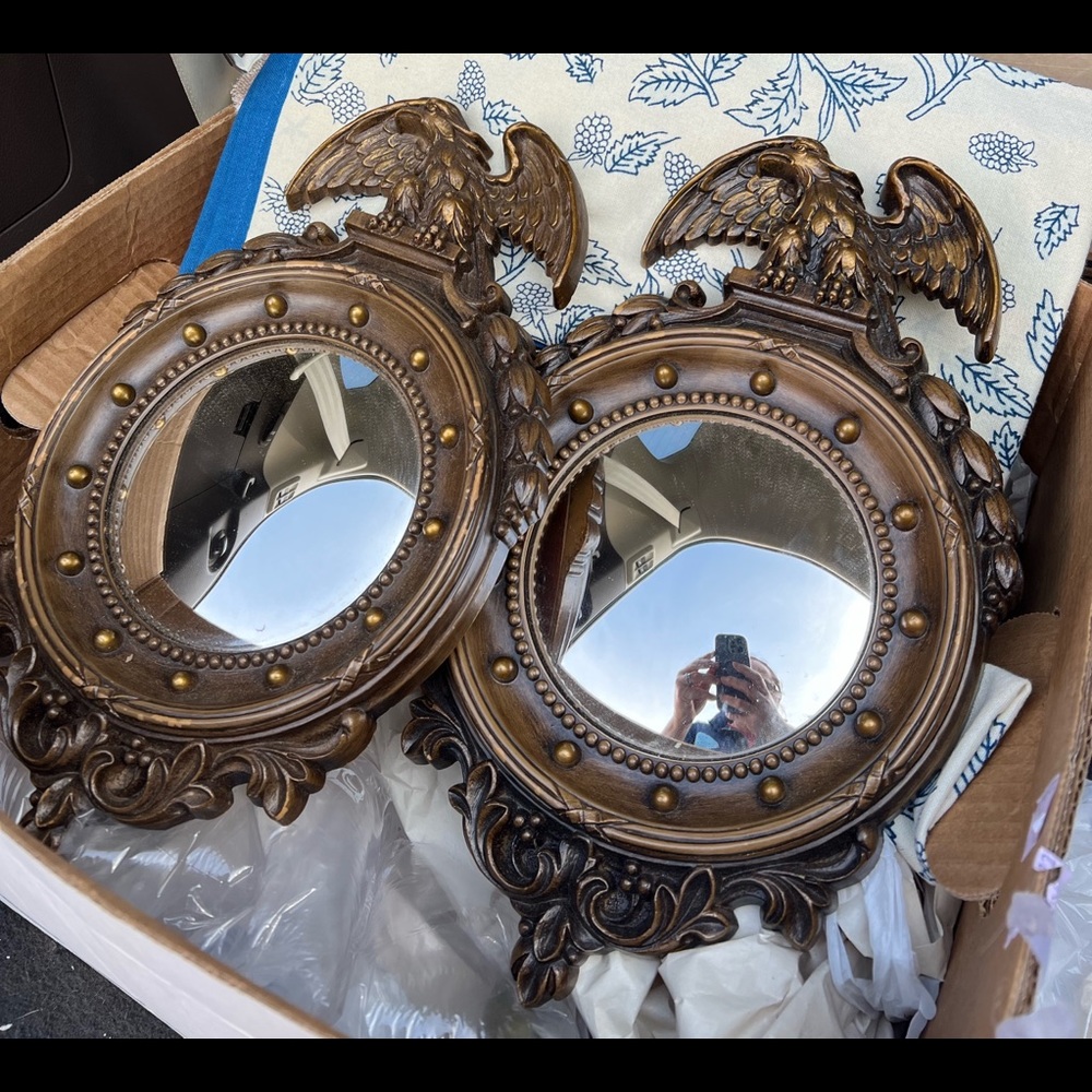 Two vintage Federal Style mirrors 7.5 x 12 with convex mirror. set of 2 for $165